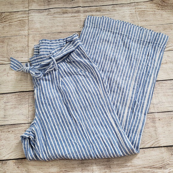 Jolt Pants - JOLT Blue White Striped Paper Bag Pants L